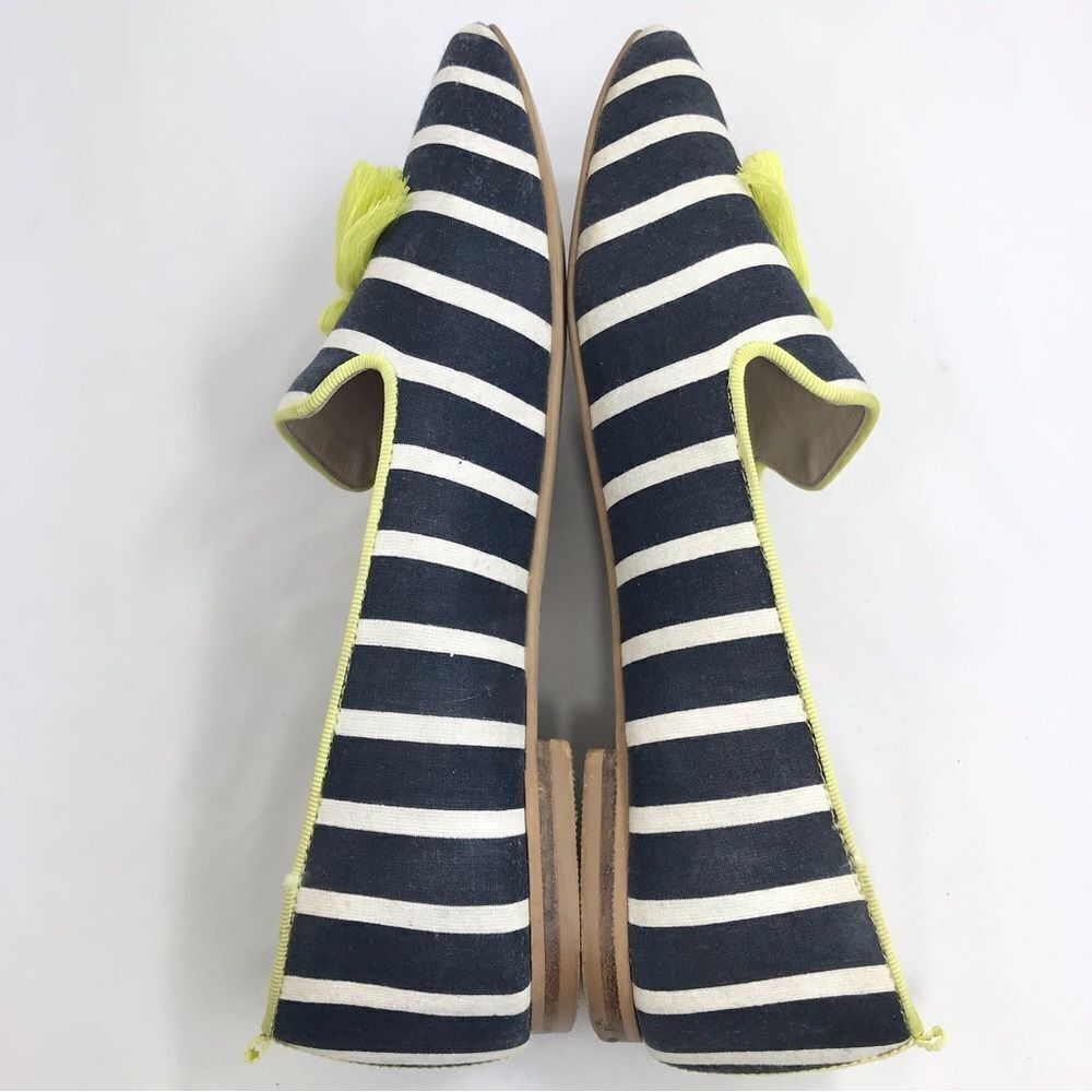 Boden Evelina Navy Blue White Stripe Neon Tassel Slip on Nautical Ballet Flats - Picture 8 of 16